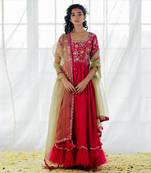 Hot Pink Silk Embroidered Anarkali Set