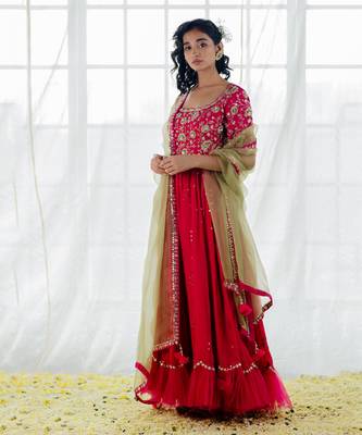 Hot Pink Silk Embroidered Anarkali Set 2