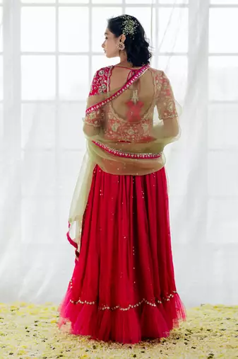 Hot Pink Silk Embroidered Anarkali Set