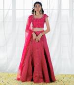 Hot Pink Silk Printed & Embroidered Lehenga Set