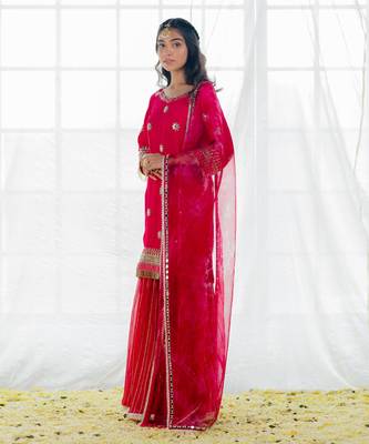 Hot Pink Georgette Embroidered Gharara Set 2