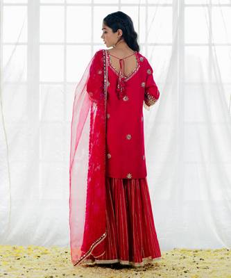 Hot Pink Georgette Embroidered Gharara Set 3