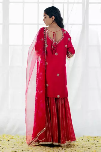 Hot Pink Georgette Embroidered Gharara Set