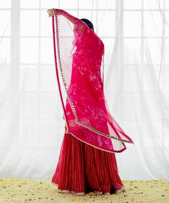 Hot Pink Georgette Embroidered Gharara Set 4