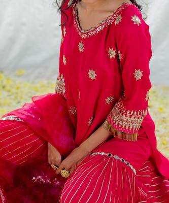 Hot Pink Georgette Embroidered Gharara Set 5