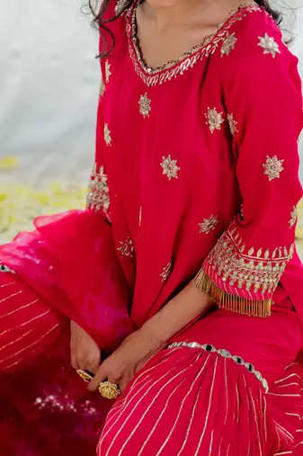 Hot Pink Georgette Embroidered Gharara Set