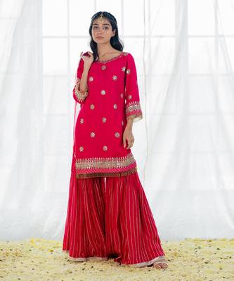 Hot Pink Georgette Embroidered Gharara Set 7
