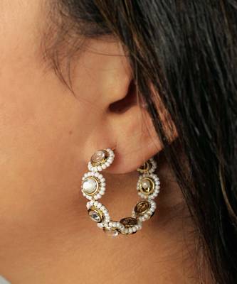 Mounted Kundan & Pearl Hoops 2