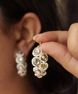 Mounted Kundan & Pearl Hoops 3
