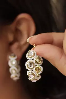 Mounted Kundan & Pearl Hoops