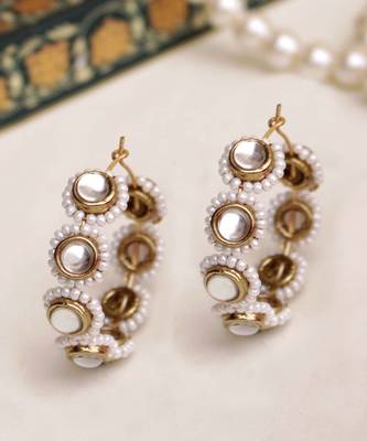 Mounted Kundan & Pearl Hoops 4