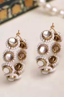 Mounted Kundan & Pearl Hoops