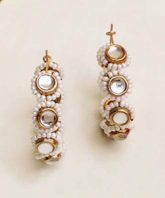 Mounted Kundan & Pearl Hoops 5