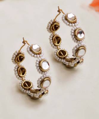 Mounted Kundan & Pearl Hoops 6