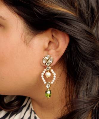 Semi Precious Glass Stones & Kundan Earrings 1