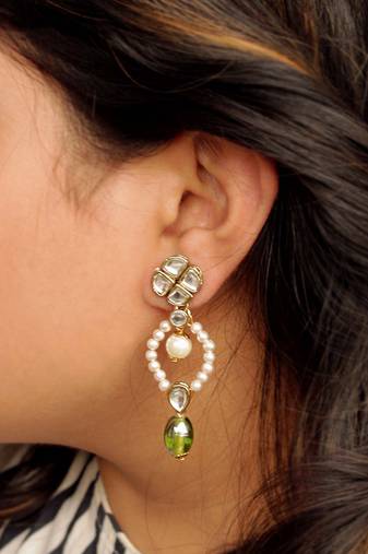 Semi Precious Glass Stones & Kundan Earrings