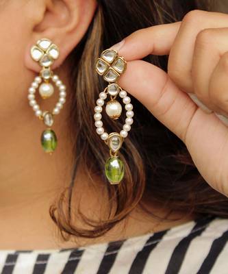Semi Precious Glass Stones & Kundan Earrings 2