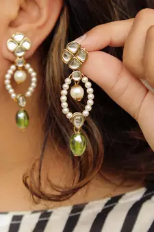 Semi Precious Glass Stones & Kundan Earrings