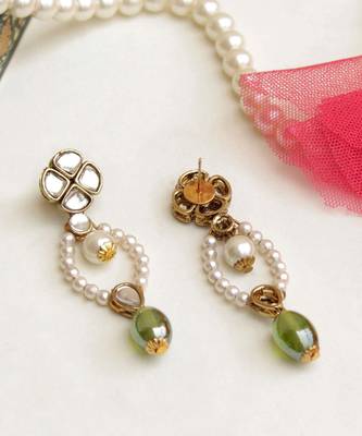 Semi Precious Glass Stones & Kundan Earrings 4