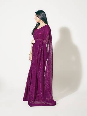Hot Pink Fully Sequined Georgette Party Wear Saree 3