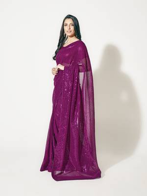 Hot Pink Fully Sequined Georgette Party Wear Saree 4