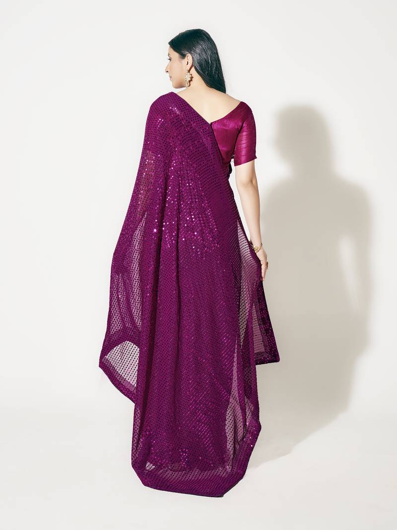 Hot Pink Fully Sequined Georgette Party Wear Saree