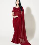 Light Red Fully Sequined Georgette Party Wear Saree