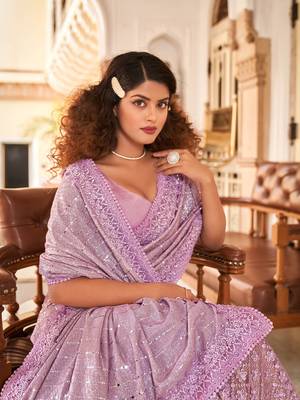 Purple Floral Embroidered Net Saree 1
