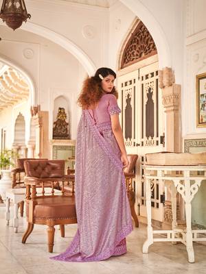 Purple Floral Embroidered Net Saree 3