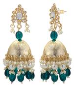 Mahi Gold Plated Green and White Artificial Pearls Traditional Indian Jhumka Earring for Women (ER1109813GGre)