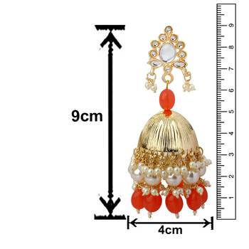 Mahi Gold Plated Orange and White Artificial Pearls Traditional Indian Jhumka Earring for Women (ER1109815GOrg) 5