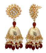 Mahi Gold Plated Maroon and White Artificial Pearls Indian Traditional Ethnic Jhumka Earring for Women (ER1109817GMar)