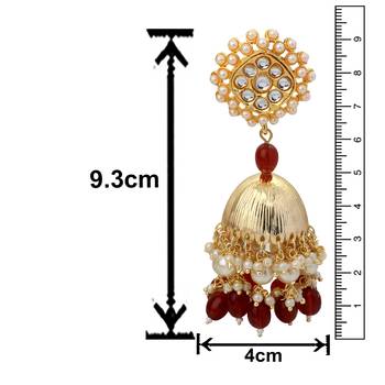 Mahi Gold Plated Maroon and White Artificial Pearls Indian Traditional Ethnic Jhumka Earring for Women (ER1109817GMar) 5