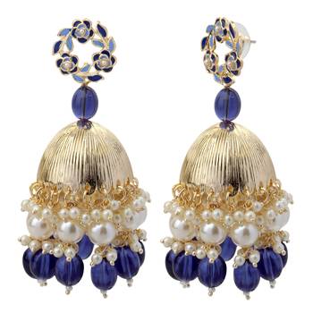Mahi Beautifully Dark Blue Enamelled Pearl Drop Ethnic Floral Jhumka Earring for Women (ER1109820GDBlu) 1