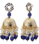 Mahi Beautifully Dark Blue Enamelled Pearl Drop Ethnic Floral Jhumka Earring for Women (ER1109820GDBlu)