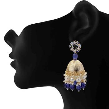 Mahi Beautifully Dark Blue Enamelled Pearl Drop Ethnic Floral Jhumka Earring for Women (ER1109820GDBlu) 2