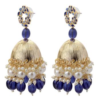 Mahi Beautifully Dark Blue Enamelled Pearl Drop Ethnic Floral Jhumka Earring for Women (ER1109820GDBlu) 3