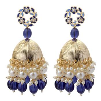 Mahi Beautifully Dark Blue Enamelled Pearl Drop Ethnic Floral Jhumka Earring for Women (ER1109820GDBlu) 4