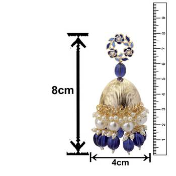 Mahi Beautifully Dark Blue Enamelled Pearl Drop Ethnic Floral Jhumka Earring for Women (ER1109820GDBlu) 5