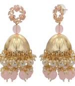 Mahi Beautifully Light Pink Enamelled Pearl Drop Ethnic Floral Jhumka Earring for Women (ER1109821GLPin)