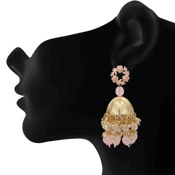 Mahi Beautifully Light Pink Enamelled Pearl Drop Ethnic Floral Jhumka Earring for Women (ER1109821GLPin) 2
