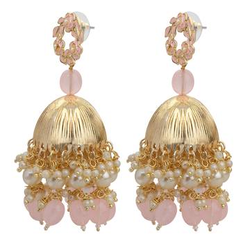 Mahi Beautifully Light Pink Enamelled Pearl Drop Ethnic Floral Jhumka Earring for Women (ER1109821GLPin) 3