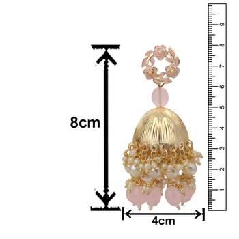 Mahi Beautifully Light Pink Enamelled Pearl Drop Ethnic Floral Jhumka Earring for Women (ER1109821GLPin) 5