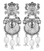 Mahi Silver Oxidised Finish Peacock Theme Dangle and Drop Traditional Indian Earrings for Women (ER1109826R)