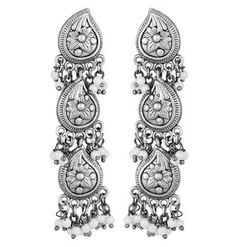 Mahi Silver Oxidised Finish Peacock Theme Dangle and Drop Traditional Indian Earrings for Women (ER1109827R) 1