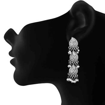 Mahi Silver Oxidised Finish Peacock Theme Dangle and Drop Traditional Indian Earrings for Women (ER1109827R) 2