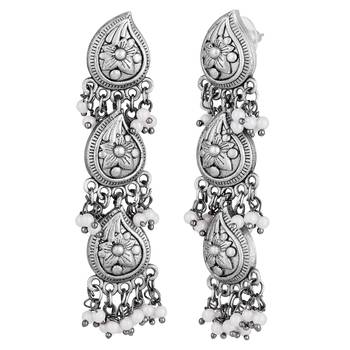 Mahi Silver Oxidised Finish Peacock Theme Dangle and Drop Traditional Indian Earrings for Women (ER1109827R) 3