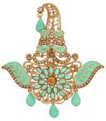 Mahi Meenakari Work Green and Brown Crystals Floral Kalangi Brooch for Groom / Men (KL1001012G)