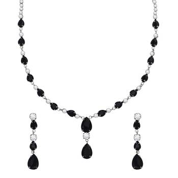 Mahi Rhodium Plated Cute & Delicate Black, White Crystals Necklace Set for Women (NL1103806RBla) 1