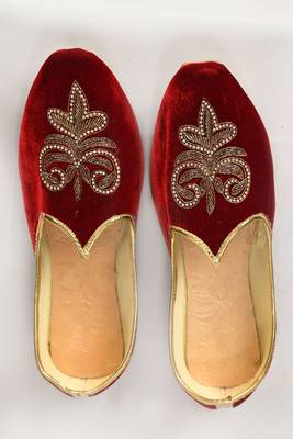 Velvet Mojari in Red and Maroon with Stone work 1